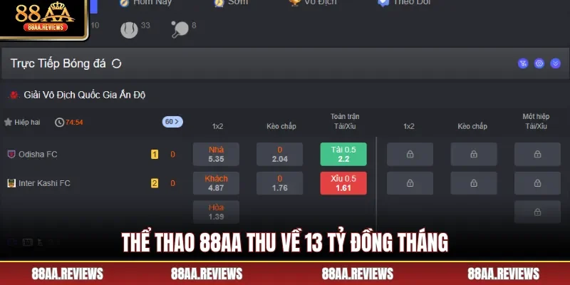 Thể thao 88AA thu về 13 tỷ đồng tháng