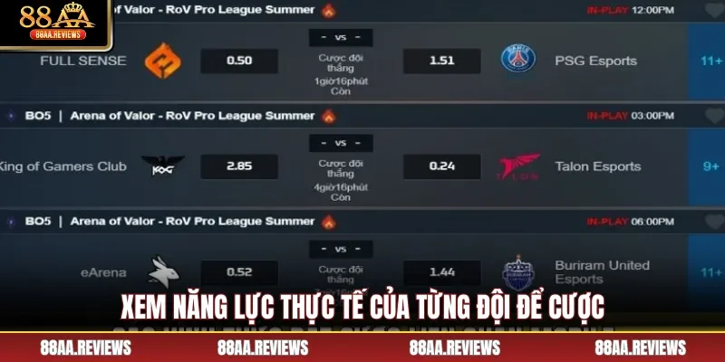 Xem năng lực thực tế của từng đội để cược